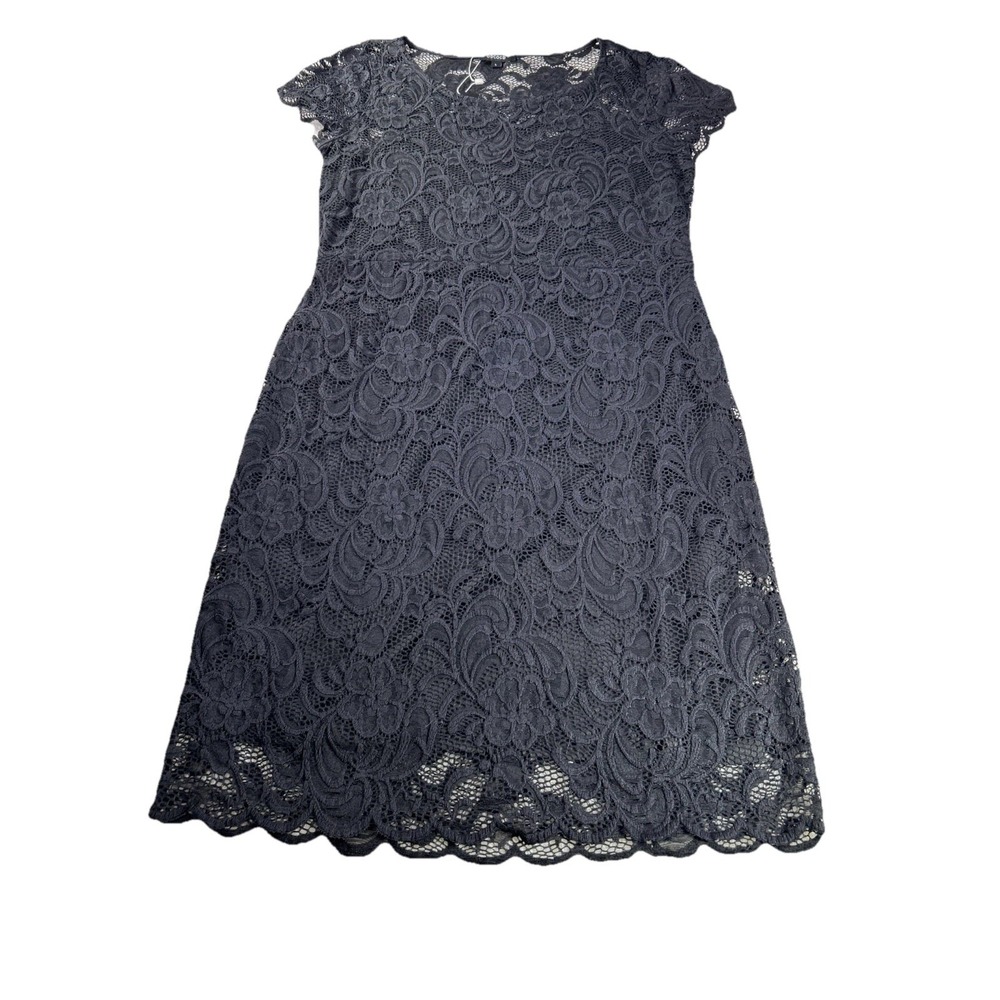 ODCOCD Dress Womens Large Black Lace Floral Sheath Lined Short Sleeve Party